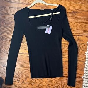 ELIE TAHARI Black Ribbed Long Sleeve Top